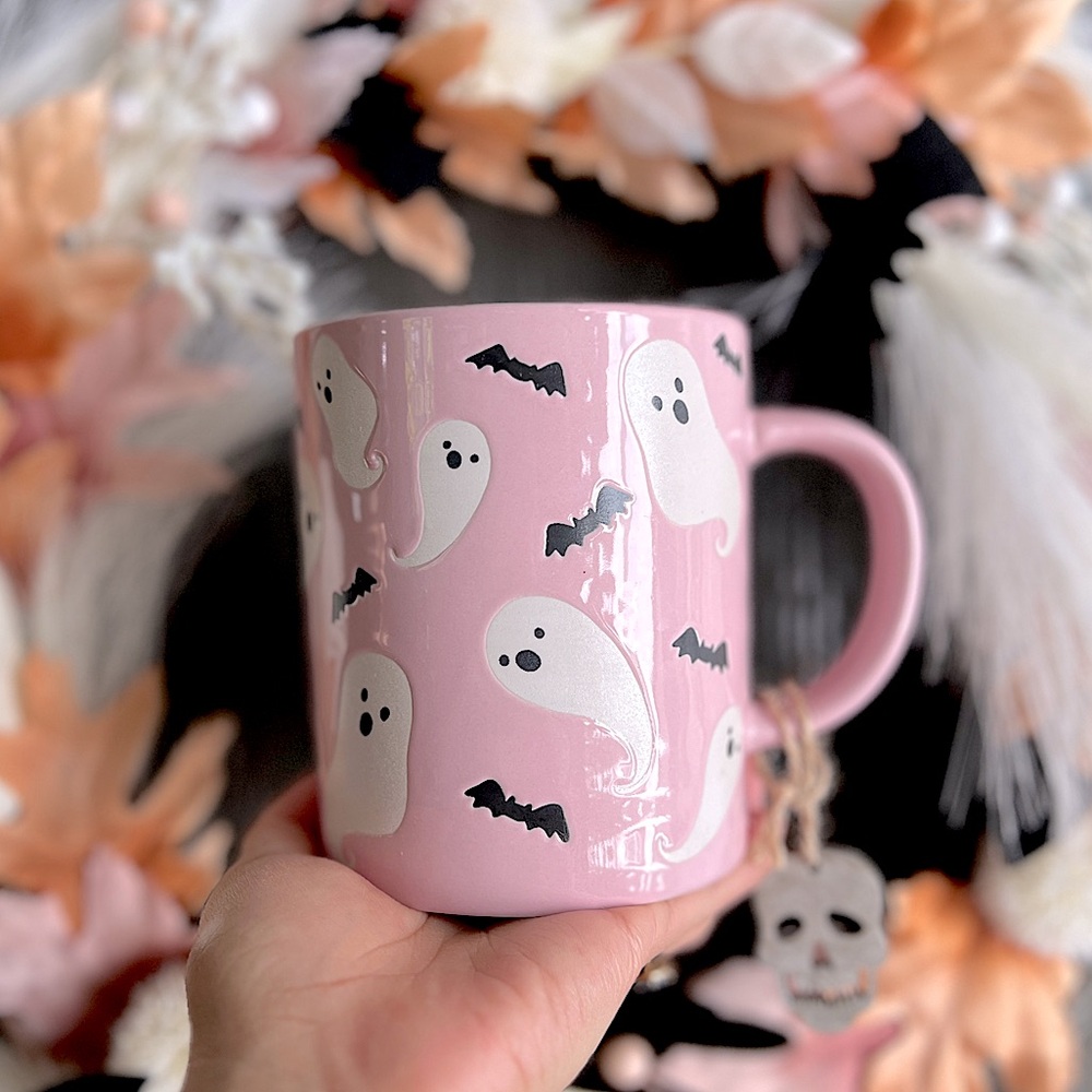 Pink Ghost and Bat Mug
